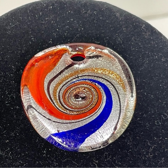 Colorful Orange, Blue, Gold and Silver  Swirl Glass Pendant - Picture 4 of 8